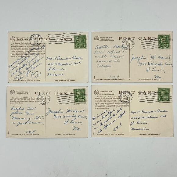 4 Fred Harvey Arizona Postcard Vintage Phostint 1930 1934 Grand Canyon Winslow - Picture 2 of 13